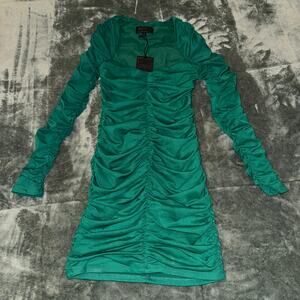 Michael Costello x Revolve Franky Mini Dress Women's XS Green Ruched Stretch NWT